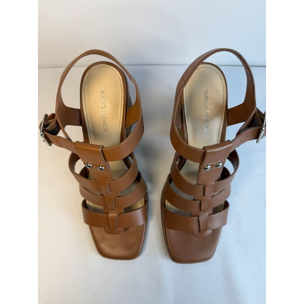Marc Fisher Fynlee Sandals Women Size 9M Brown Leather Strappy Block Heel Shoes - Picture 3 of 12